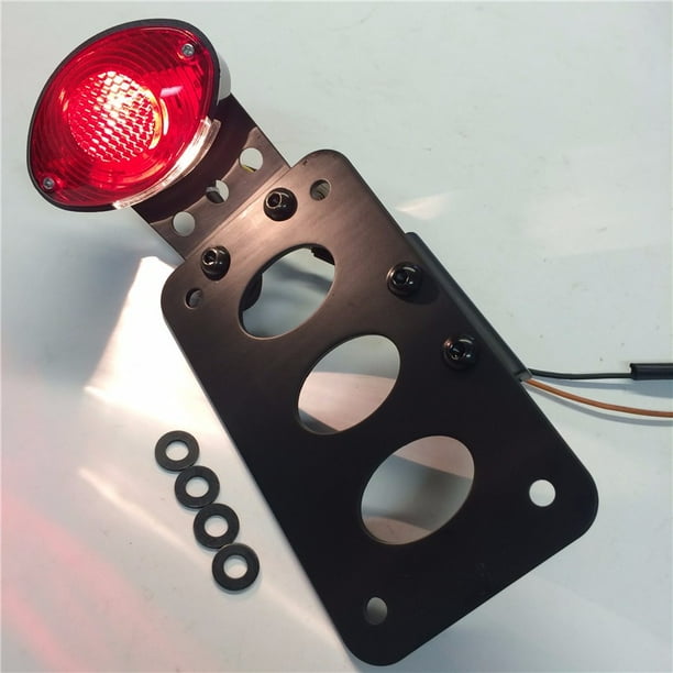 Black Horizontal Side Mount License Plate Bracket with Red Tail Light Fits Most custom Applications Harley Metric Bikes Choppers